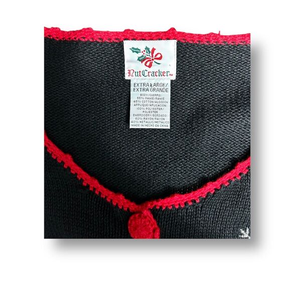 Vintage Nutcracker Christmas Cardigan Black Sweater Snowman Trees Embroidered XL - Picture 10 of 10